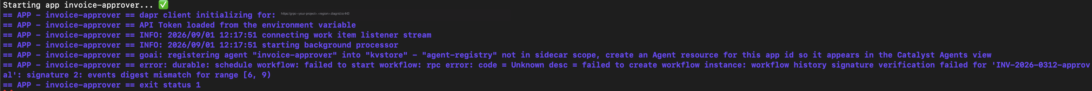 Agent runtime refusing to start on the tampered instance